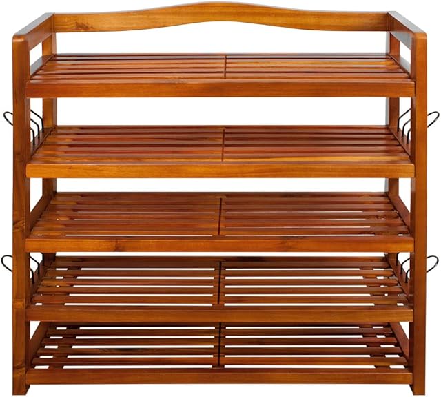 CASARIA Shoe Rack | Up to 200kg | 5 Levels | Solid Acacia Wood | 95x26x82cm | Hallway, Bathroom, Kitchen Shoe Boot Footwear Storage Cabinet Dark Brown