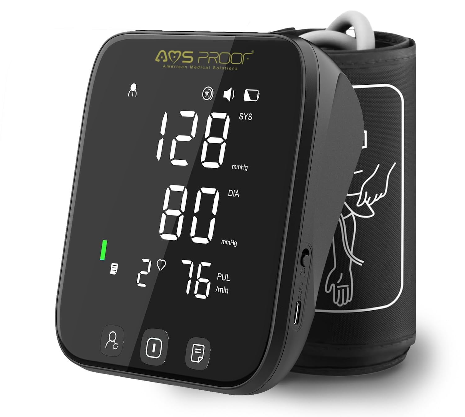 American Medical Solutions Blood Pressure Monitor, Automatic Upper Arm Blood Pressure Machine, up to 200 Readings for Two Users, Clinically Validated, FDA Cleared, Voice Broadcast, Large LED Display