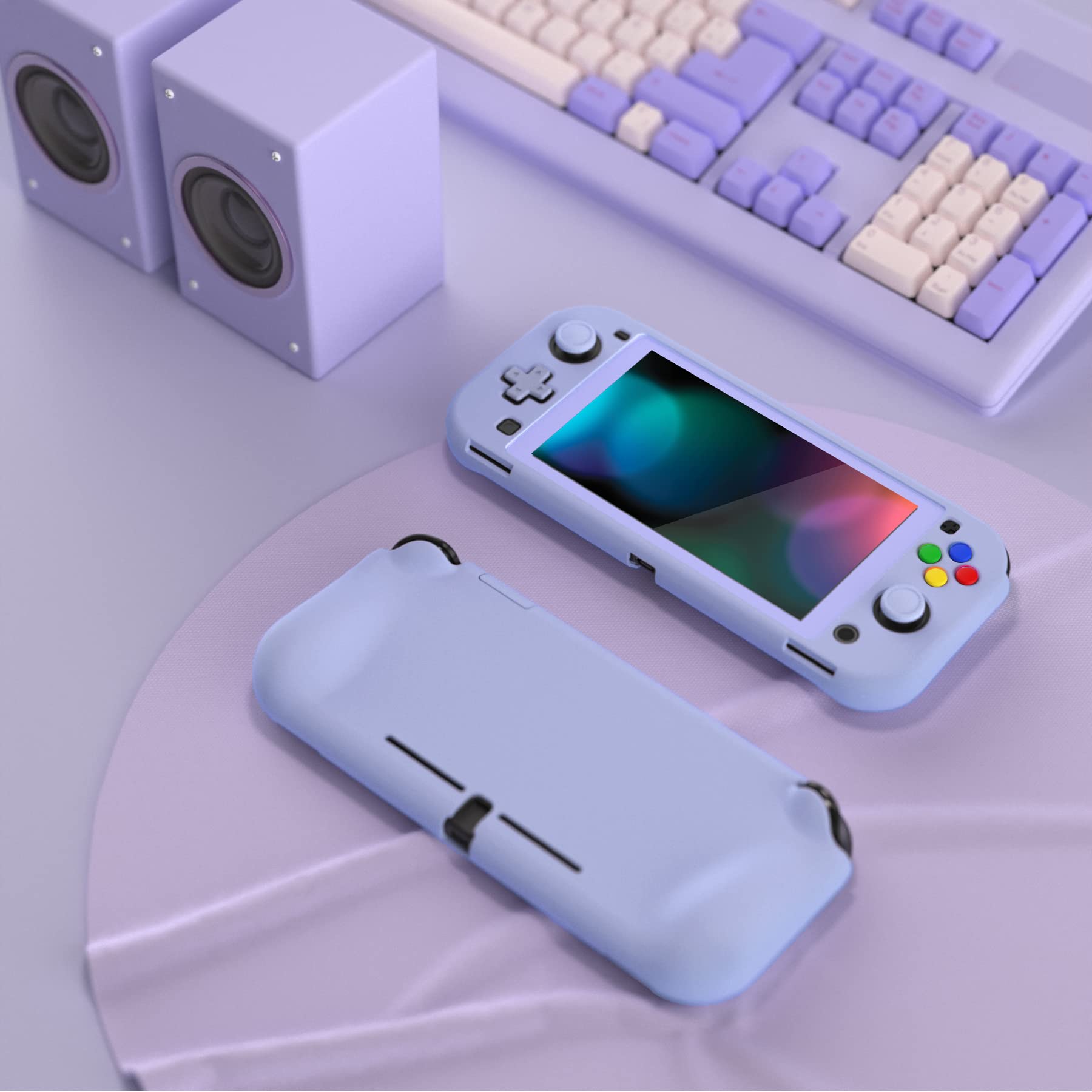 PlayVital ZealProtect Protective Case for Nintendo Switch Lite, Hard Shell Ergonomic Grip Cover for Nintendo Switch Lite w/Screen Protector & Thumb Grip Caps & Button Caps - Light Violet - 5