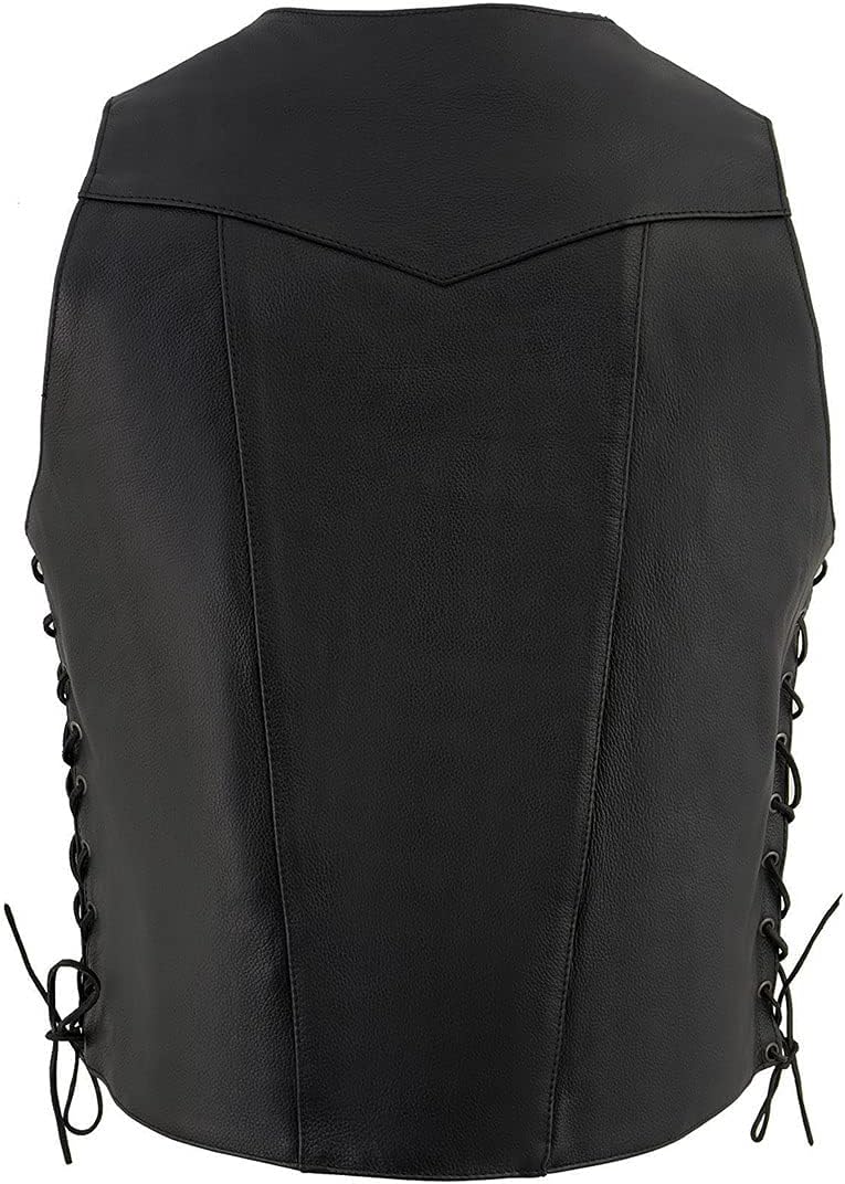 Milwaukee Leather SH1391 Men's Black Leather 10 Pocket V-Neck Side Lace Motorcycle Rider Vest w/Front Snap Closure - Image 2