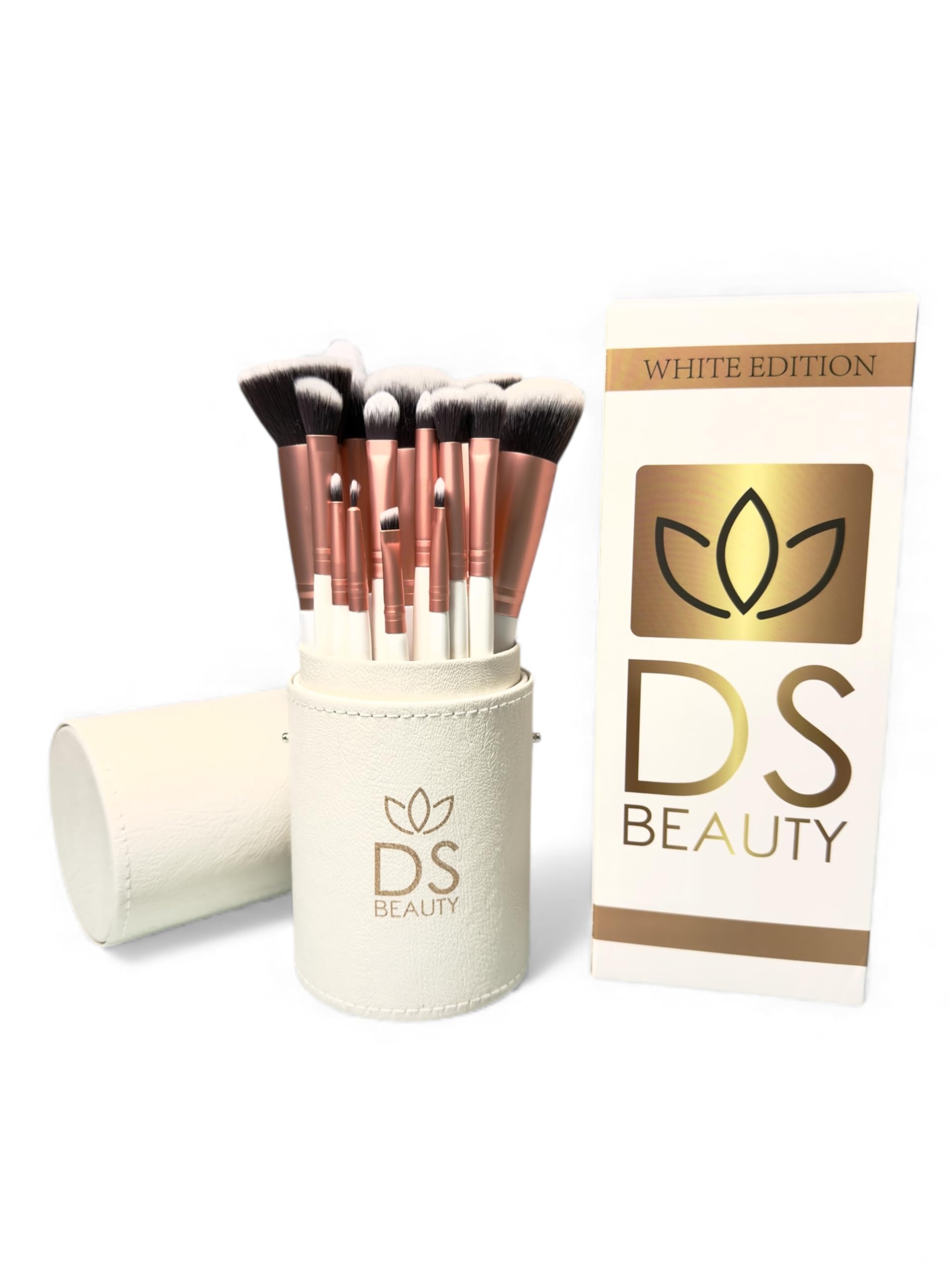 DS BEAUTY Lot de 14 pinceaux de maquillage professionnels – doux, hypoallergéniques, pour fond de teinte, fards à paupières et poudre en étui élégant et portable – idéal pour les débutants et les