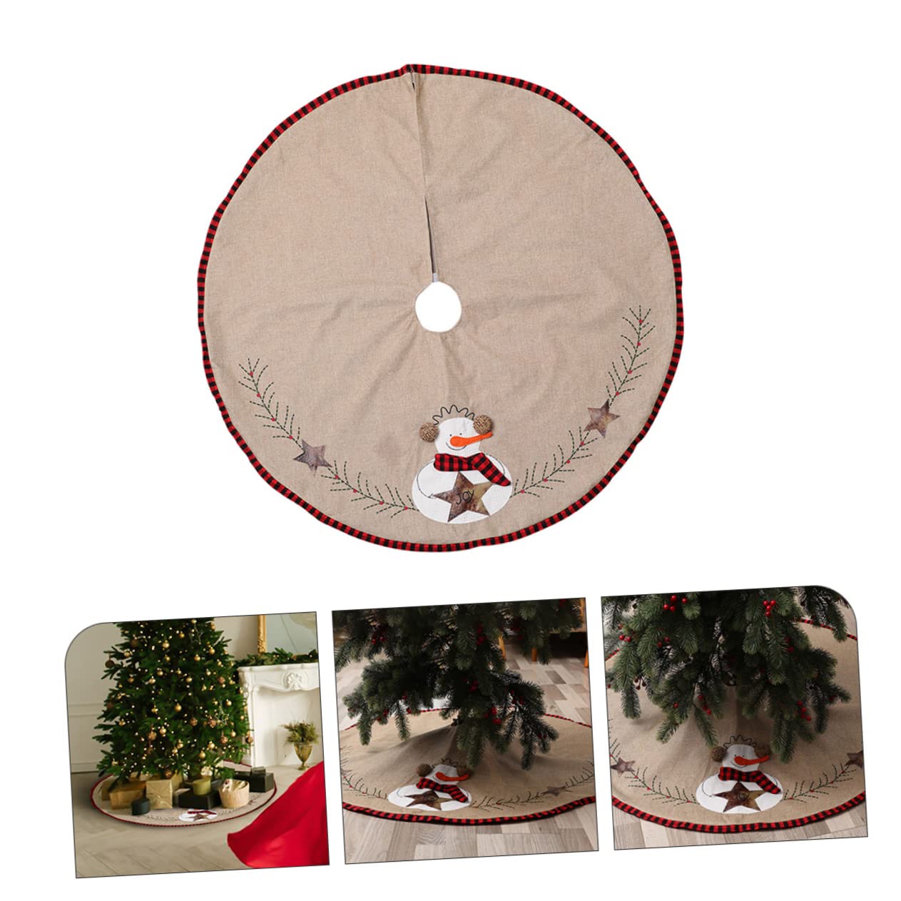 TOPBATHY Gonna Decorativa Per Albero Di Natale in Lino Stile Fattoria Con Pupazzo Di Neve 3 Pezzi Per Decorazioni Natalizie