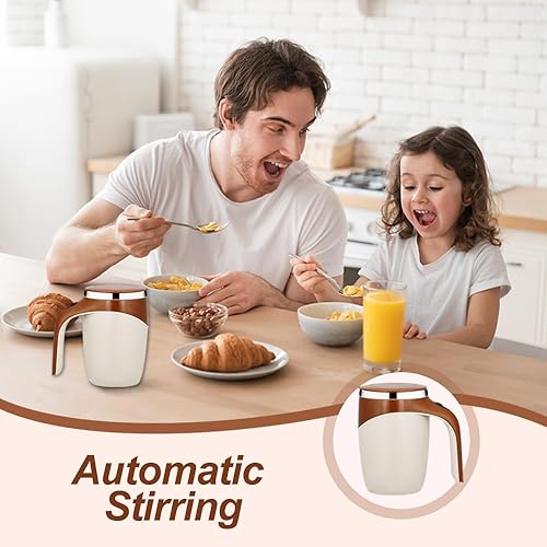 Miniatura 4 de Taza de café con agitación magnética automática, taza de mezcla automática con tapa para leche, cacao y otras bebidas, acero inoxidable (rosa)