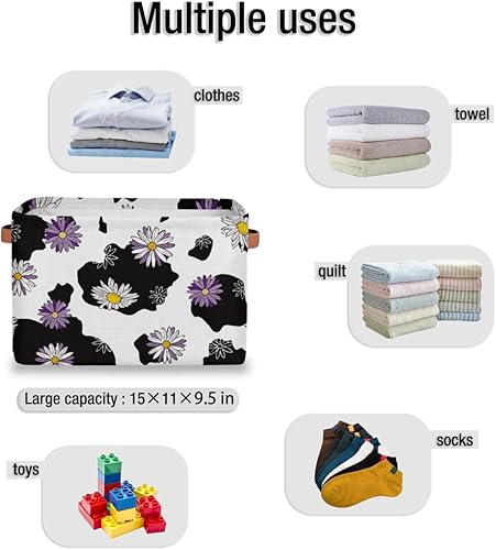 Miniatura 5 de TropicalLife Cestas de almacenamiento plegables, cubos organizadores de margaritas con doble asa, caja de almacenamiento para ropa, libros,