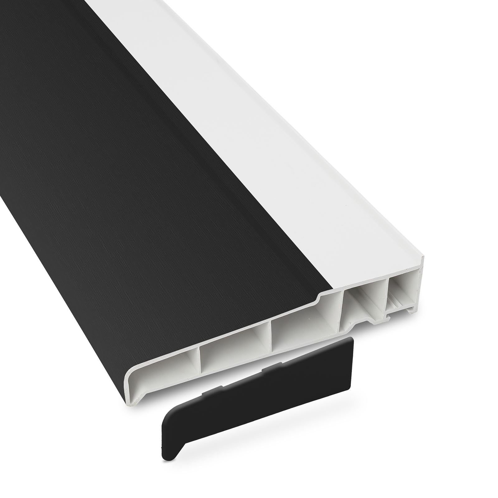 150mm Profile 22 Window Sill (with End Caps) - Black/White, 1.35m