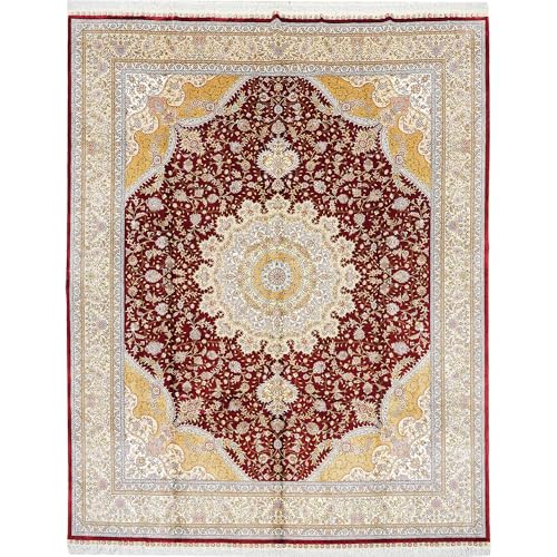 Yilong Carpet 8x10ft Red Luxury Silk Area Rug Handmade Oriental