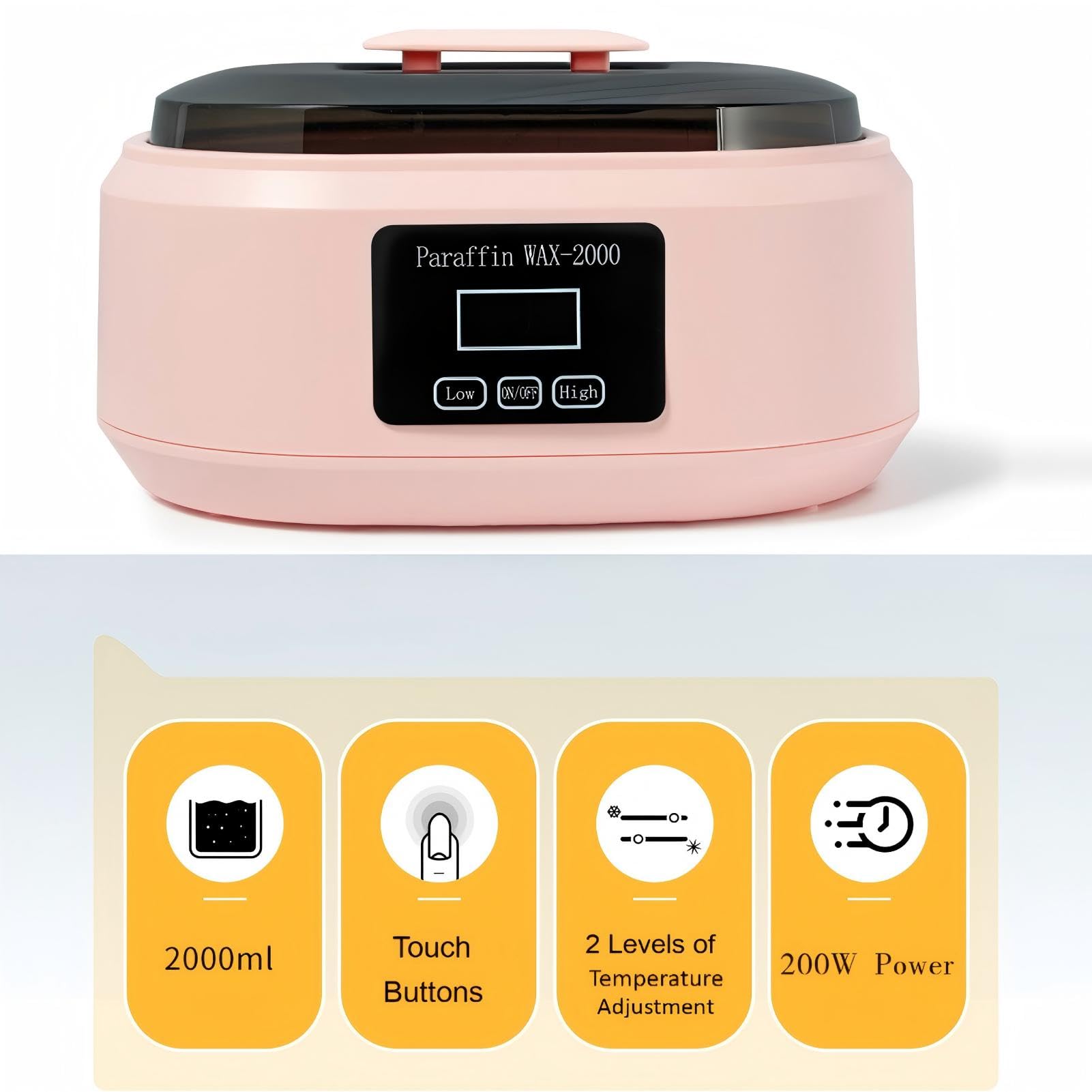 Dispositivo per bagno di paraffina, per uso domestico, scaldacera a paraffina, temperatura regolabile, 2000 ml, bagno di paraffina, spa per le mani, per uso domestico e professionale