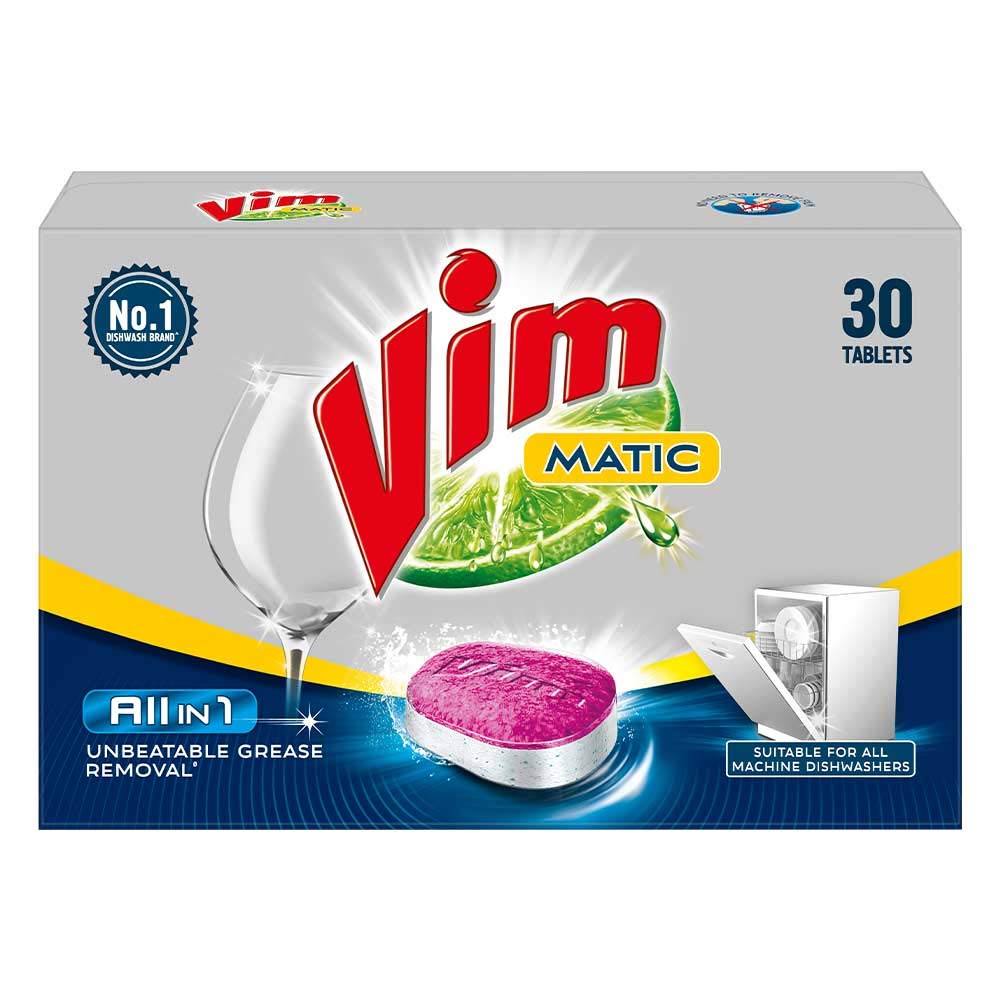 Vim Matic Dishwasher Tablets All in One, 30 Tablets, 3in1 Dishwasher