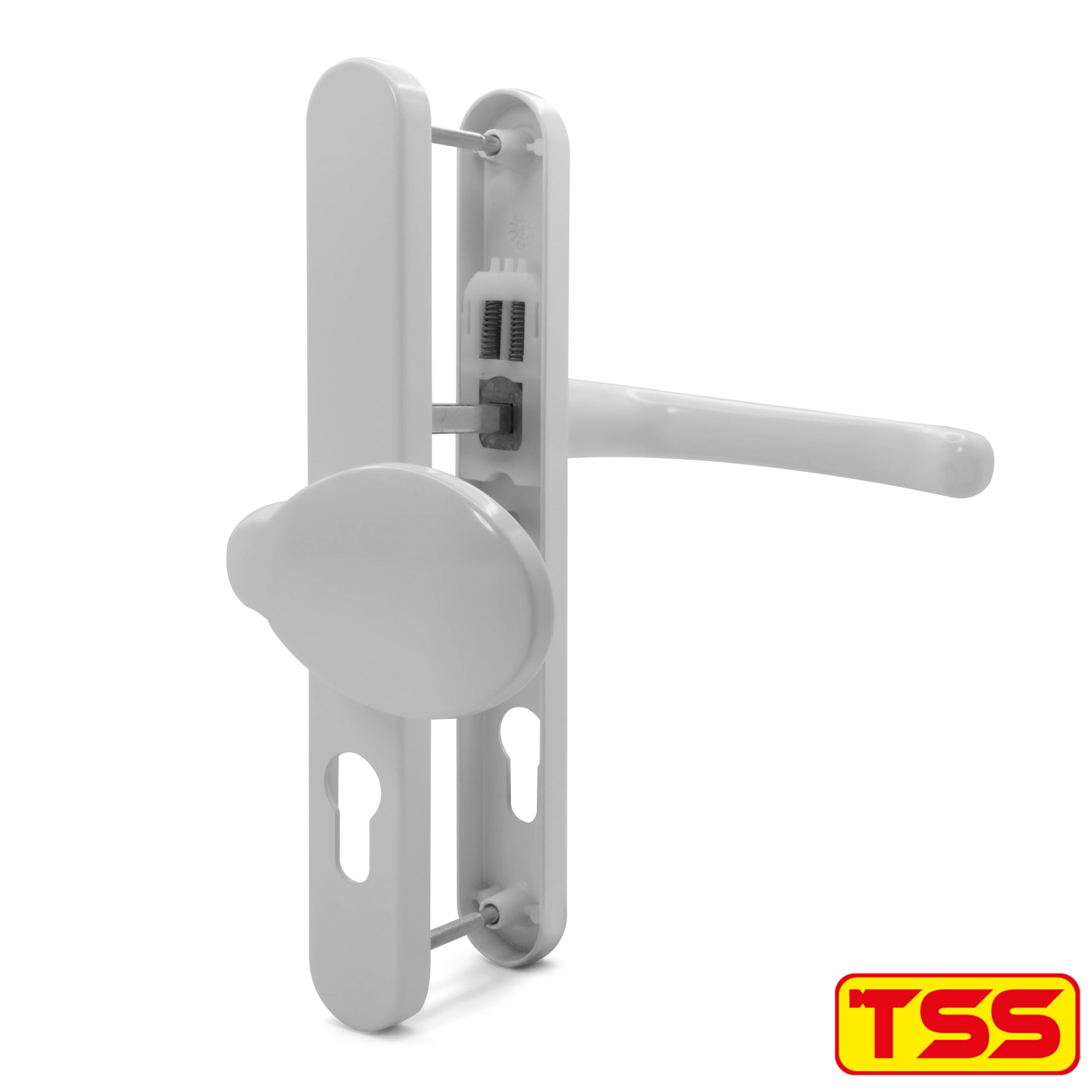TSS UPVC Door Handle Set- Lever Moveable Pad, 92mm / 62mm PZ (Centres), 215mm Screw to Screw, Backplate 246mm X 32mm - Image 3