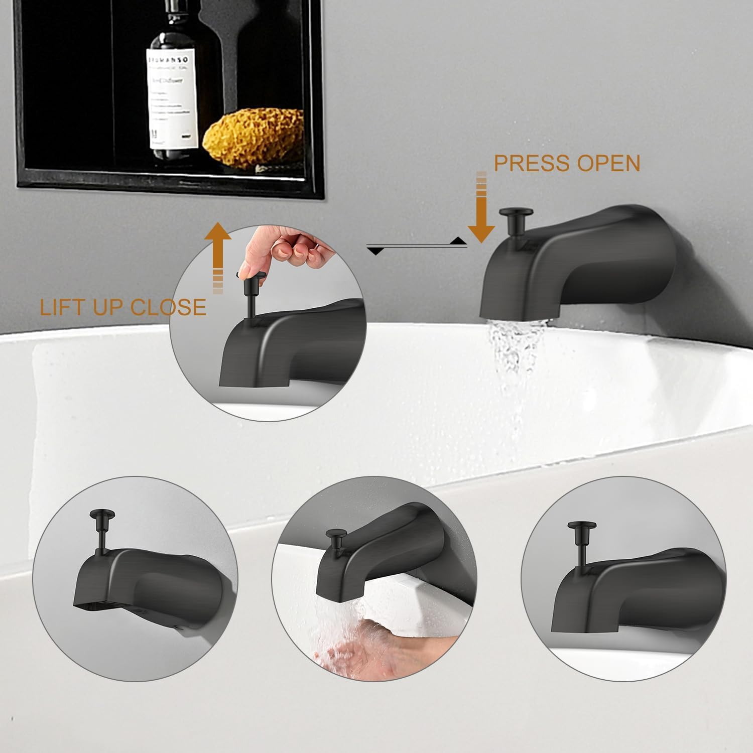 Oil Rubbed Bronze Tub Spout with Diverter, Slip-On 5 Inch Bathtub Faucet Replacement, Easy Install Shower Diverter Spout for Bathroom