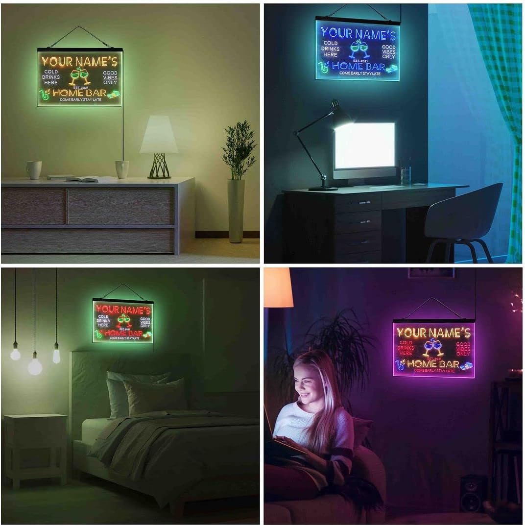 Personalized Red Wine Glass Home Bar Tri-Color LED Neon Light Sign Customize Name Date Text Quote Font White & Green & Blue 13 x 8.7 Inches st9s32-p3-tm-wgb