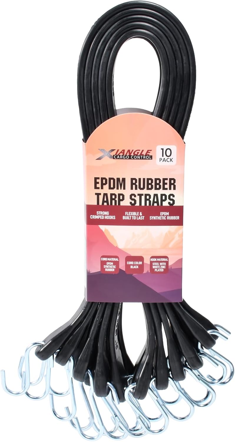 Heavy Duty EPDM Rubber Bungee Cords with Hooks - Durable 10 Pack Bungee Straps, Ideal for Secure Cargo, Tarps, Trucks, Great for Outdoor & Extreme Weather Uses (31 inch)