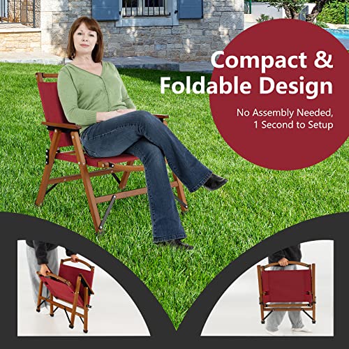Tangkula Folding Camping Chair, Portable Low Back Beach Chair With Solid Bamboo Frame & 500D Oxford Cloth, Lightweight Outdoor Lawn Chair For Backpacking, Hiking, Fishing, No Assembly Needed (1 Pack) #TOP3
