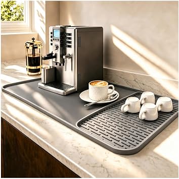 Caketime 2 In 1 Silicone Coffee Bar Mat Accessories Detachable Dish Drying Rug Rack Stone for Kitchen Counter Home Household Apartment Office Essentials Barista Espresso Machine Drainer Must Have