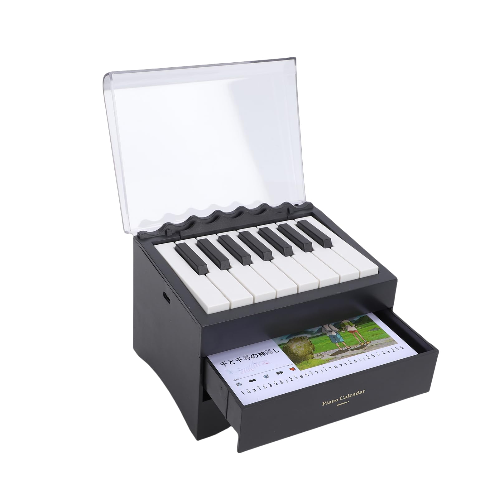 Piano Reproducible de 15 Teclas Cajón Decorativo Luz de Teclado Electrónico BT 8 Sonidos Instrumentos Caja Música Escritorio Recargable Portátil Adorno para el Hogar (Negra)