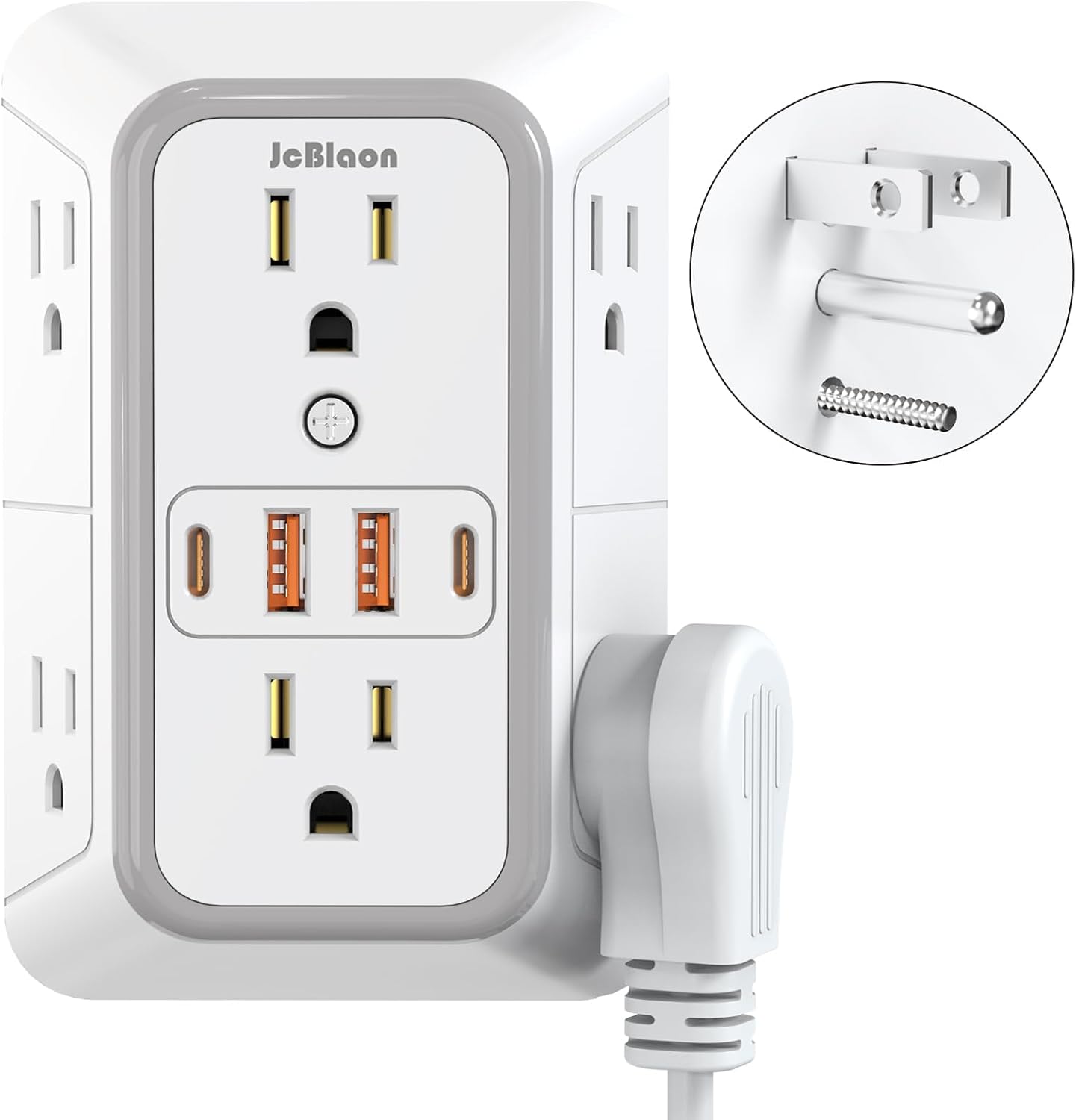 JcBlaon Outlet Extender Surge Protecto, 6 Outlet Extender with 4 USB Ports, 3 Sided 1050J Power Strip, Multiple Plug Expander Wall Charger for Home Office Travel