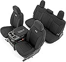 Rough Country Neoprene Seat Covers for Chevy Silverado & GMC Sierra 1500 (2019-2026) w/No Rear Seat Storage or Cup Holder - Waterproof & UV Resistant, Foam Padded, Front & Rear Row Cover Set