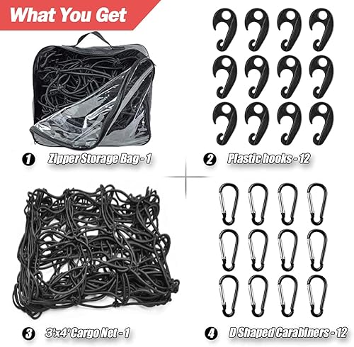 Miniatura 2 de Red de carga con núcleo de látex natural para portaequipajes de techo de coche SUV  3 x 4 pies se estira hasta 6 x 8 pies de red elástica pequeña