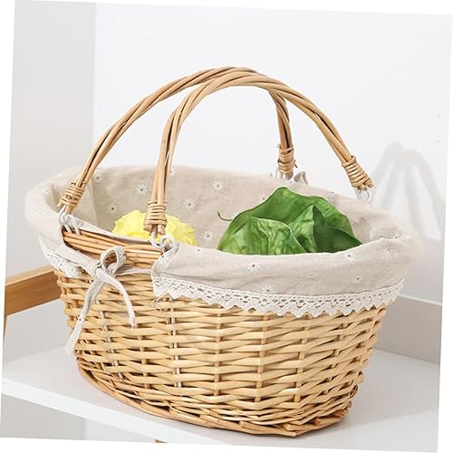 Miniatura 3 de Yardwe Cesta de mimbre para picnic, cesta de cosecha, cesta de flores decorativa, cesta de tejido de sauce, cesta de almacenamiento de sauce chino