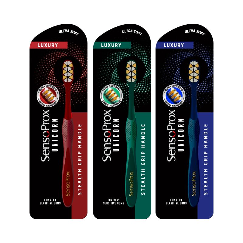 SensoProx Unisex Adult Super Soft Unicorn Toothbrush - Oral Care, Pack of 3, Green, Red & Blue-image-39
