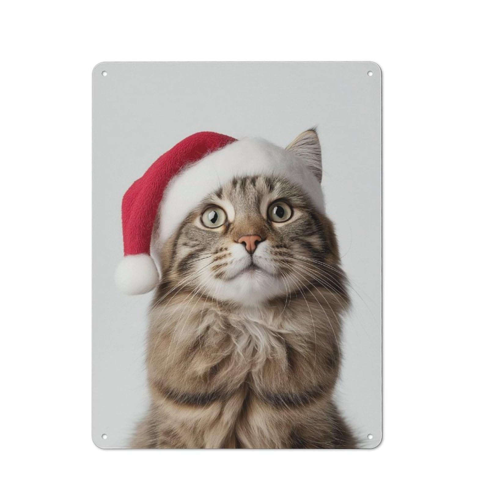 Junmoney American Bobtail Cat With Santa Hat 40X30cm Rustic Metal Sign With For Hobby Room Or Studio, Metal Sign Decor For Hobby Rooms And Studios