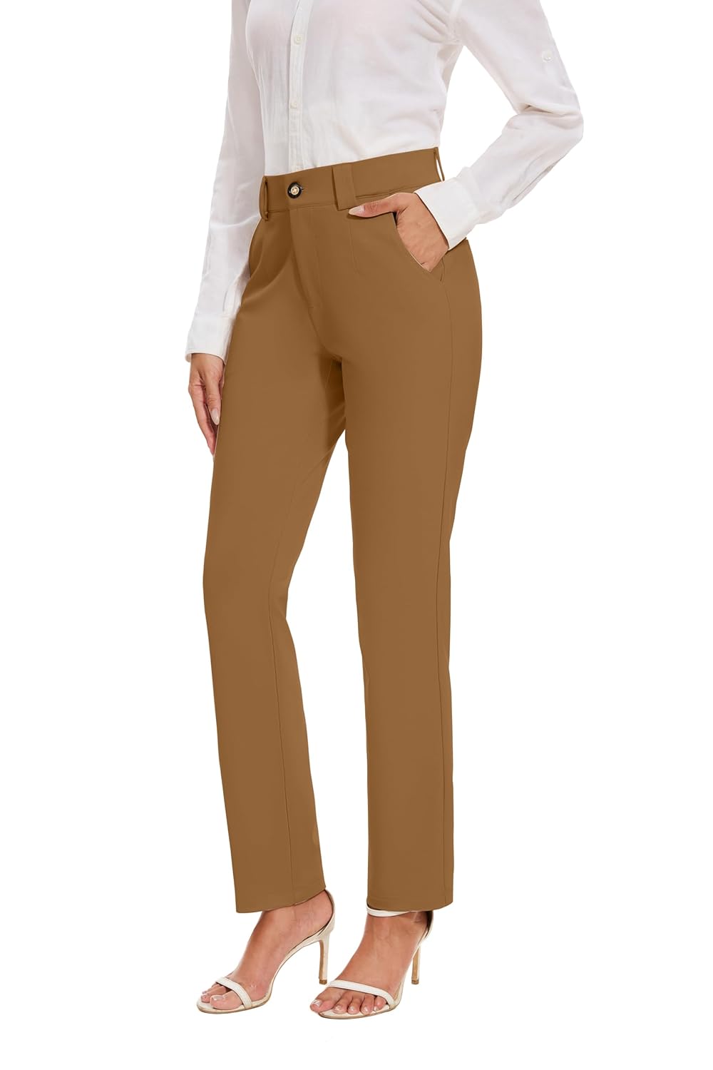 Womens Stretch Business Straight Leg Dress Pants with Pockets Wear to Work Casual Suitpants