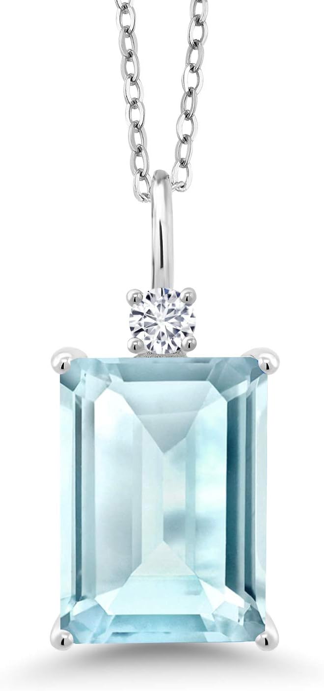 Gem Stone King 5-10 Cttw Gemstone Birthstone and Lab Grown Diamond Pendant Necklace for Women | 925 Sterling Silver | Emerald Cut 14X10MM | With 18 Inch Chain