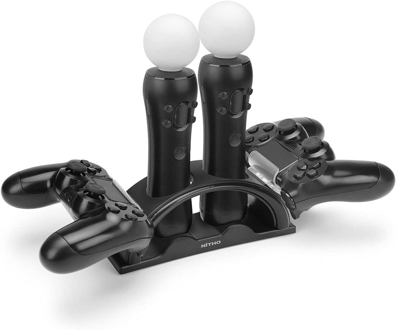 NiTHO Estación de Carga VR, Carga y Soporte Compatible con los Mandos de PS4 y PS Move, Estación de Carga Rápida para Cargar 2 Mandos de Playstation 4 y 2 de PS Move (1 Cable de Carga USB Incluido)
