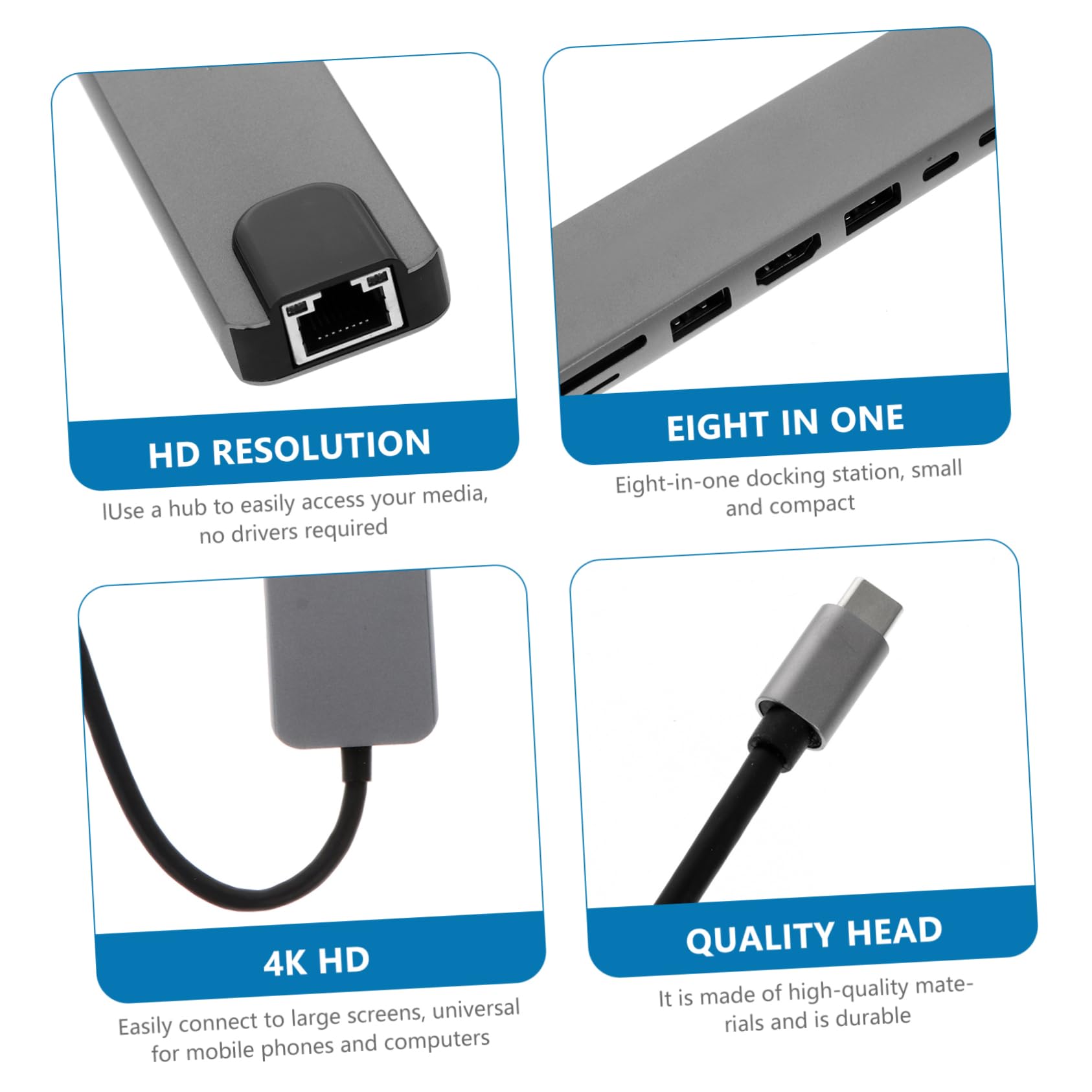 Hub USB Tipo C Adattatore Tipo C Jack Otto in Lega di Alluminio Porta Pd 87w e Uscita 4k 30hz, Docking Station per Computer e Smartphone