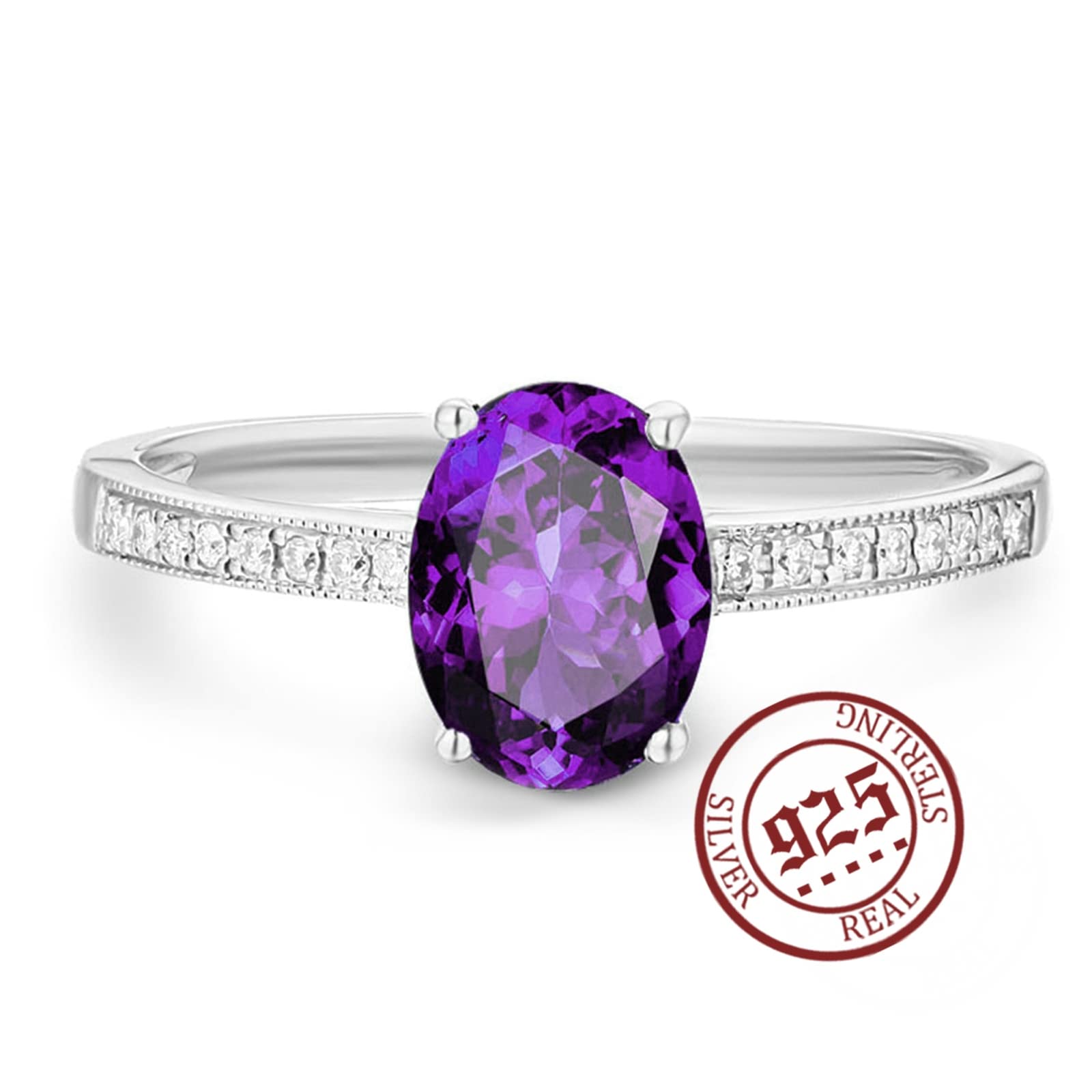 Ringe Damen Eheringe Silber Violett Oval Zirkonia Frau Bands für Sie Größe 45 (14.3)-65 (20.7)