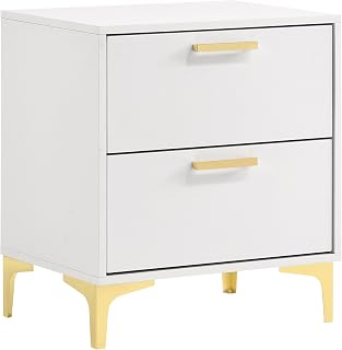Coaster Home Furnishings Kendall 2-Drawer Contemporary Nightstand Bedroom Storage Cabinet Bedside Table Engineered Wood Eco-Friendly Laminate with Gold Metal Legs and Handles White 224402