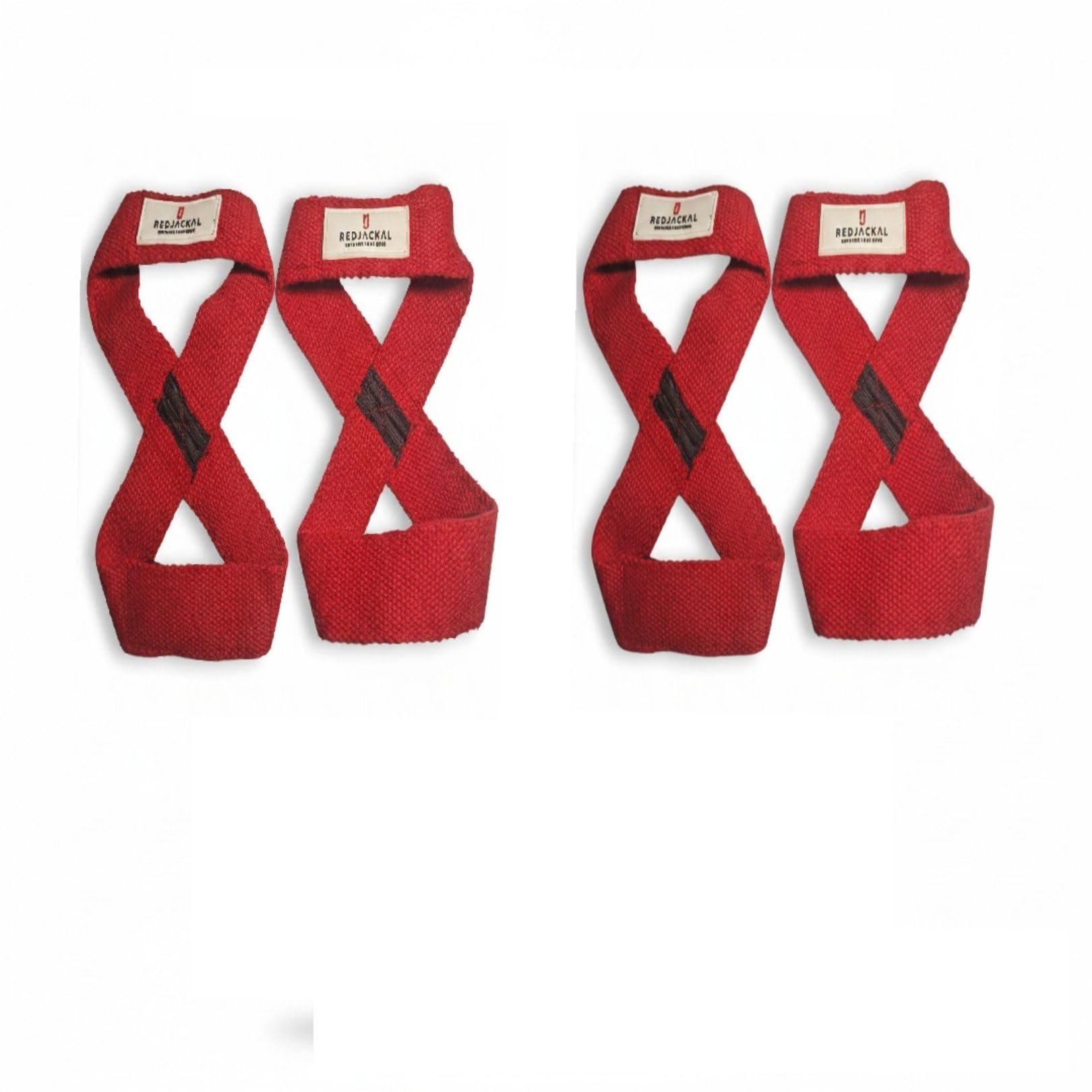 REDJACKAL Figure 8 Lifting Straps for Weightlifting – Heavy Duty Cotton Deadlift Straps for Men & Women – Powerlifting, Bodybuilding & Gym Strength Training | 2 Pair Red-picture-18