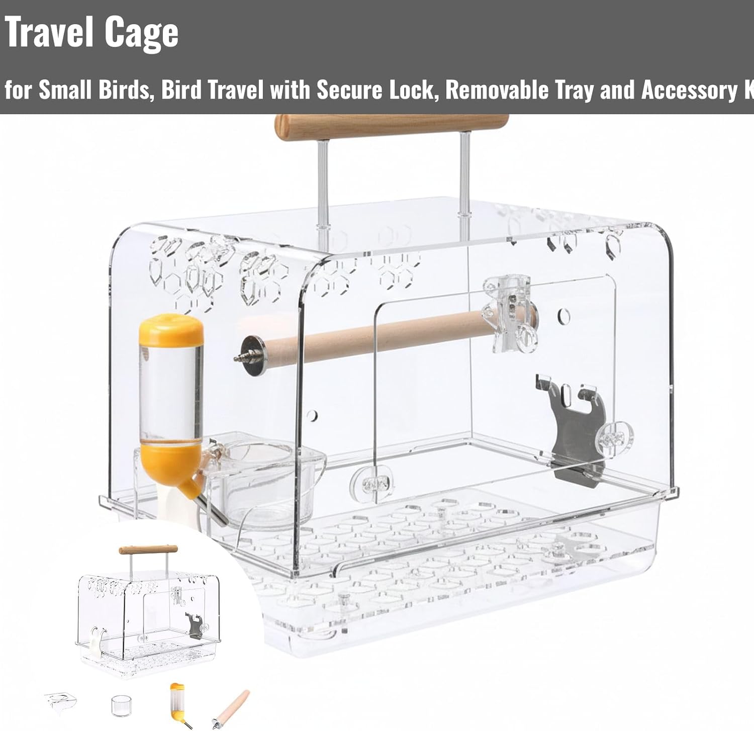 Small Bird Travel Cage for Parrots, Secure Bird Carrier with Locking, Removable Tray and Accessory Kit for Cockatiel Budgie Transport