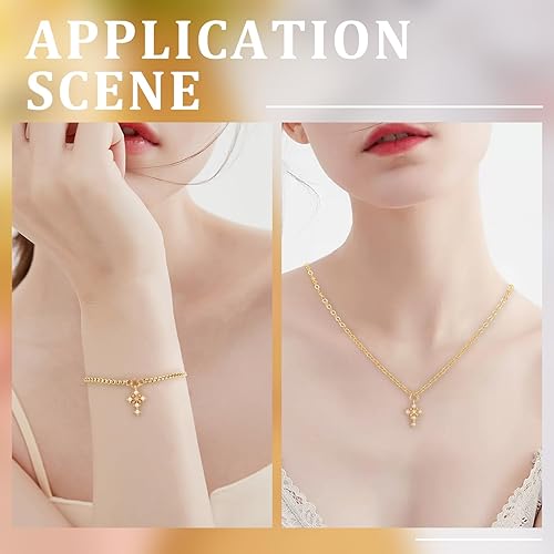 Miniatura 5 de Beebeecraft 1 caja de 10 dijes de cruz de perlas chapados en oro de 18 quilates para crucifijo cristiano, circonita cúbica transparente para