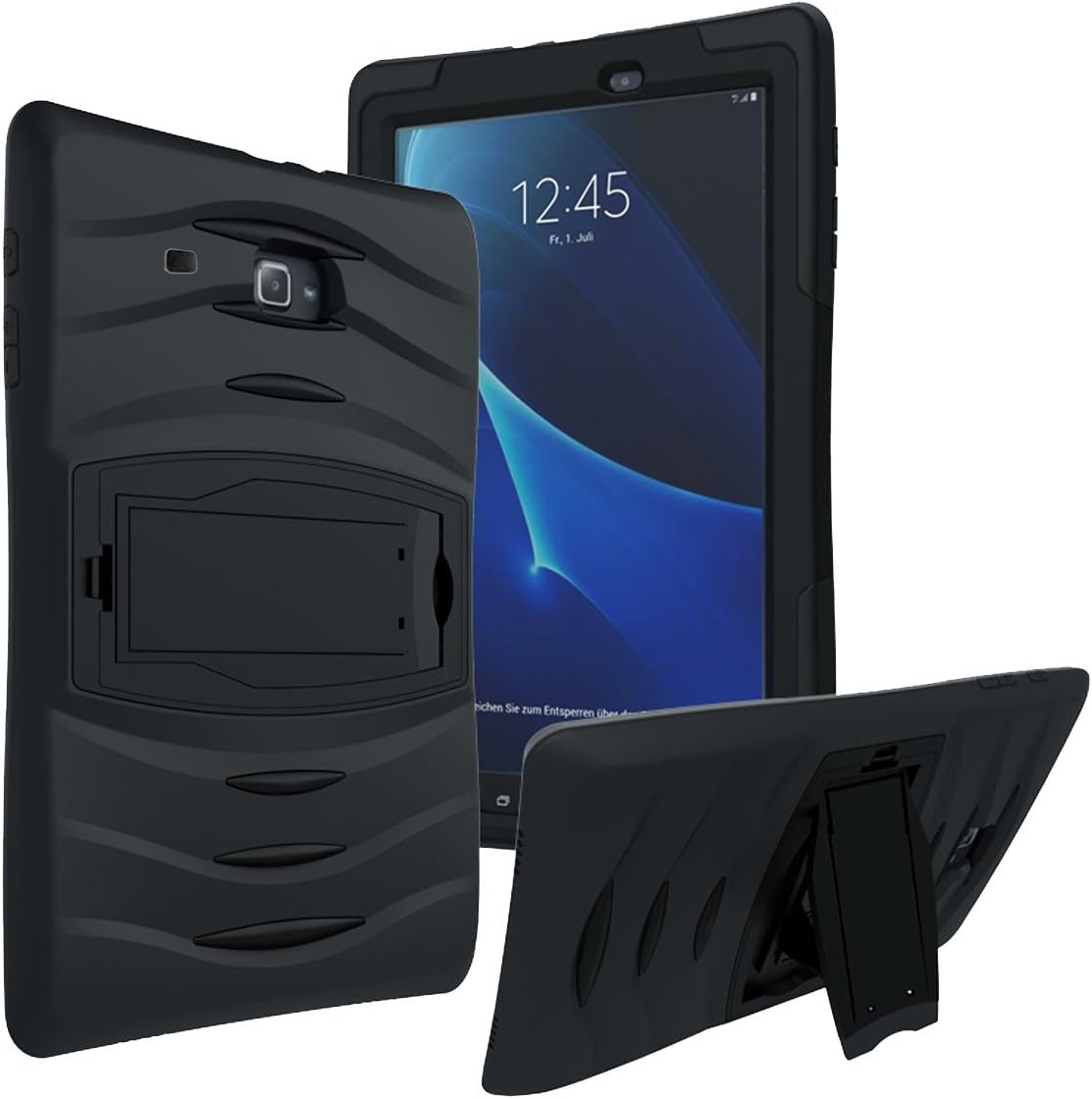 Galaxy Tab E 7.0 Lite Case SM-T113, KIQ Shockproof Heavy Duty Case, Kickstand, Screen Protector Cover, for Samsung Galaxy Tab E 7.0" / Tab 3 Lite 7-inch T110/T113/T116/T111 (Armor Black)