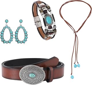 Vintage Women Turquoise Necklace Set Ethnic Charm Long Chain Sweater Necklace for Casual
