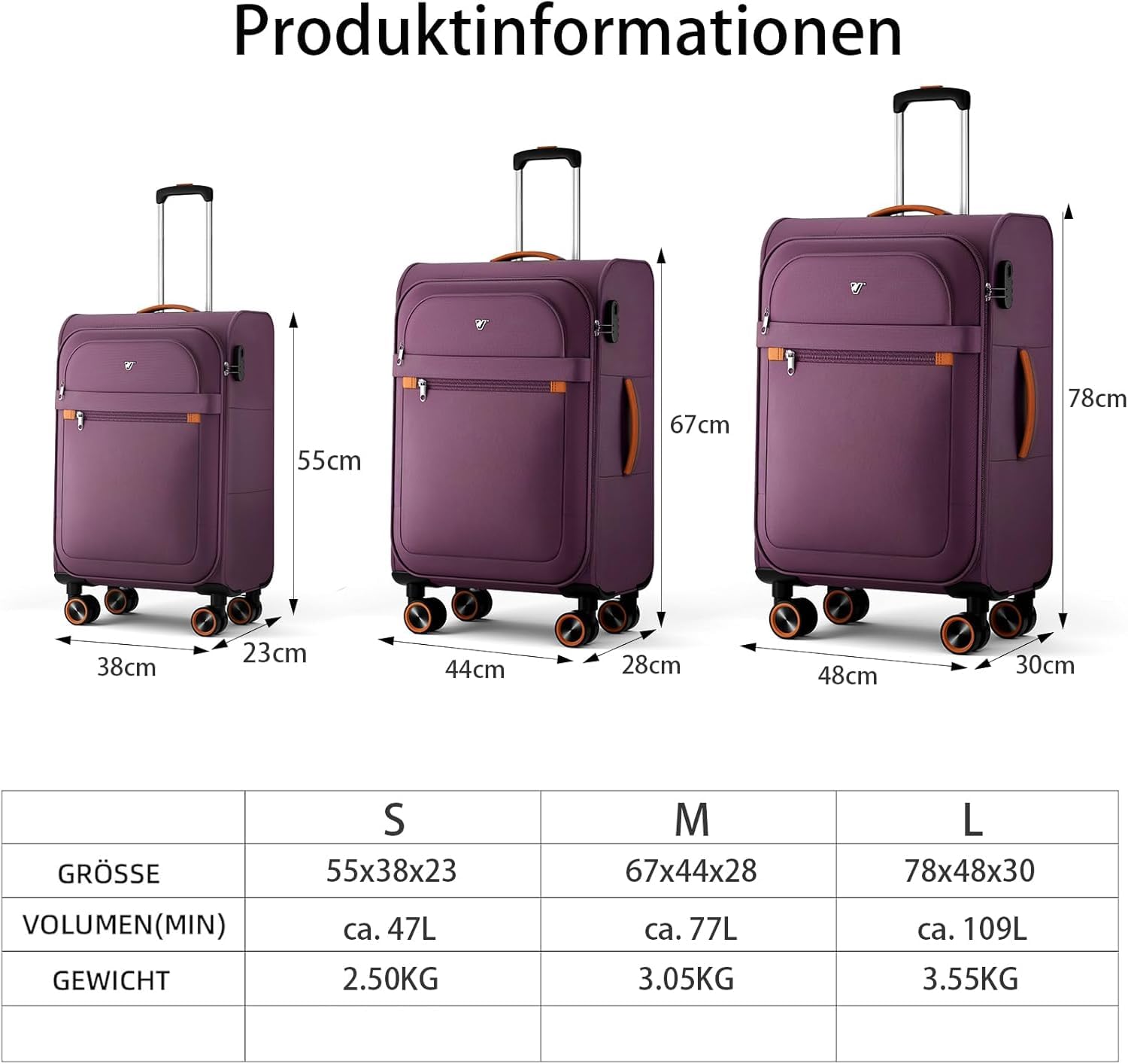 Weichschalenkoffer groß 78x48x30cm Stoff Trolley Leicht Reisekoffer 4 Rollen Zahlenschloss Handgepäck 109 Liter Rot