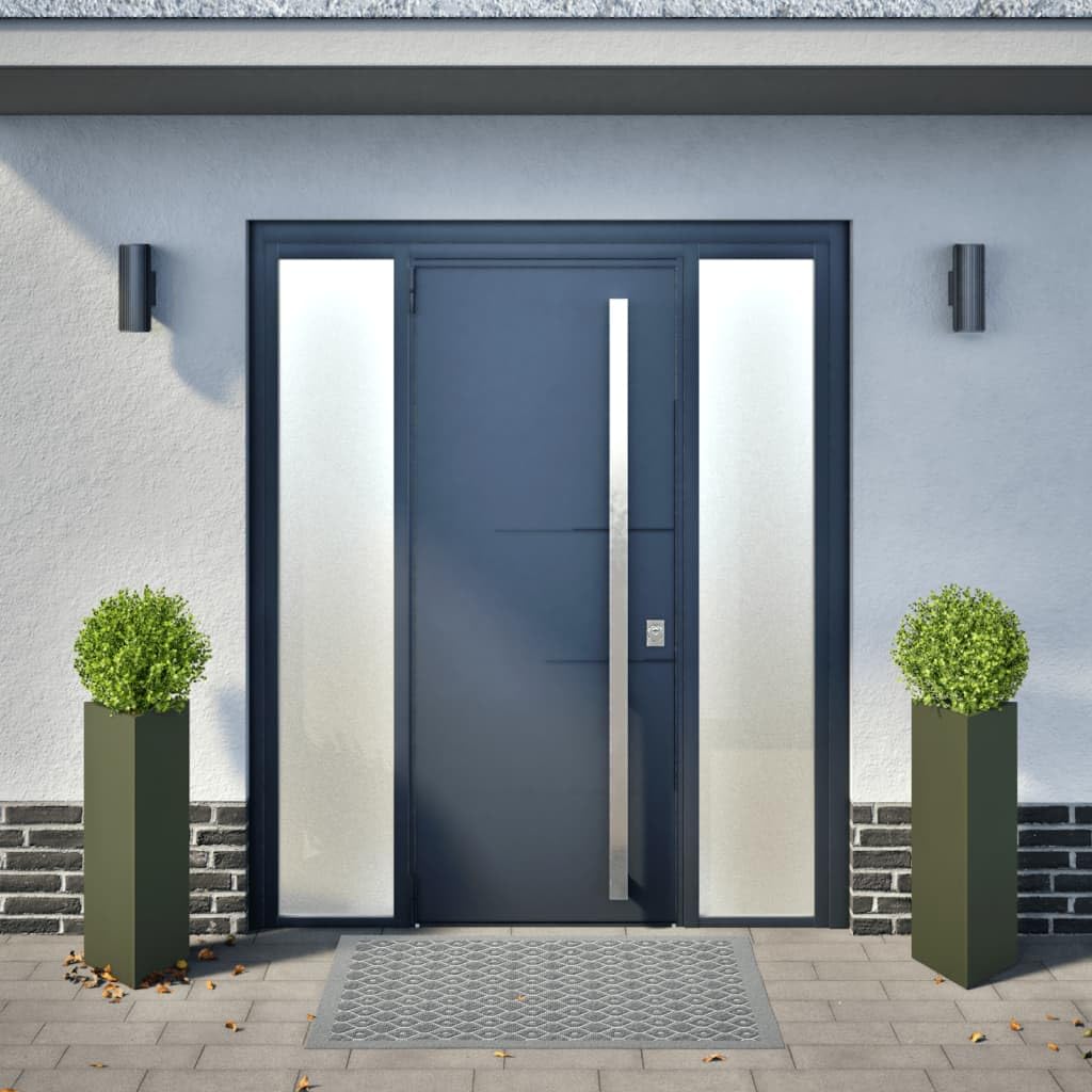 Pflanzkübel 2 STK Olivgrün Dreieckig aus Stahl 30x26x75 cm mit Boden für Garten Balkon Terrasse Indoor Outdoor zur Dekoration und Pflanzenpflege