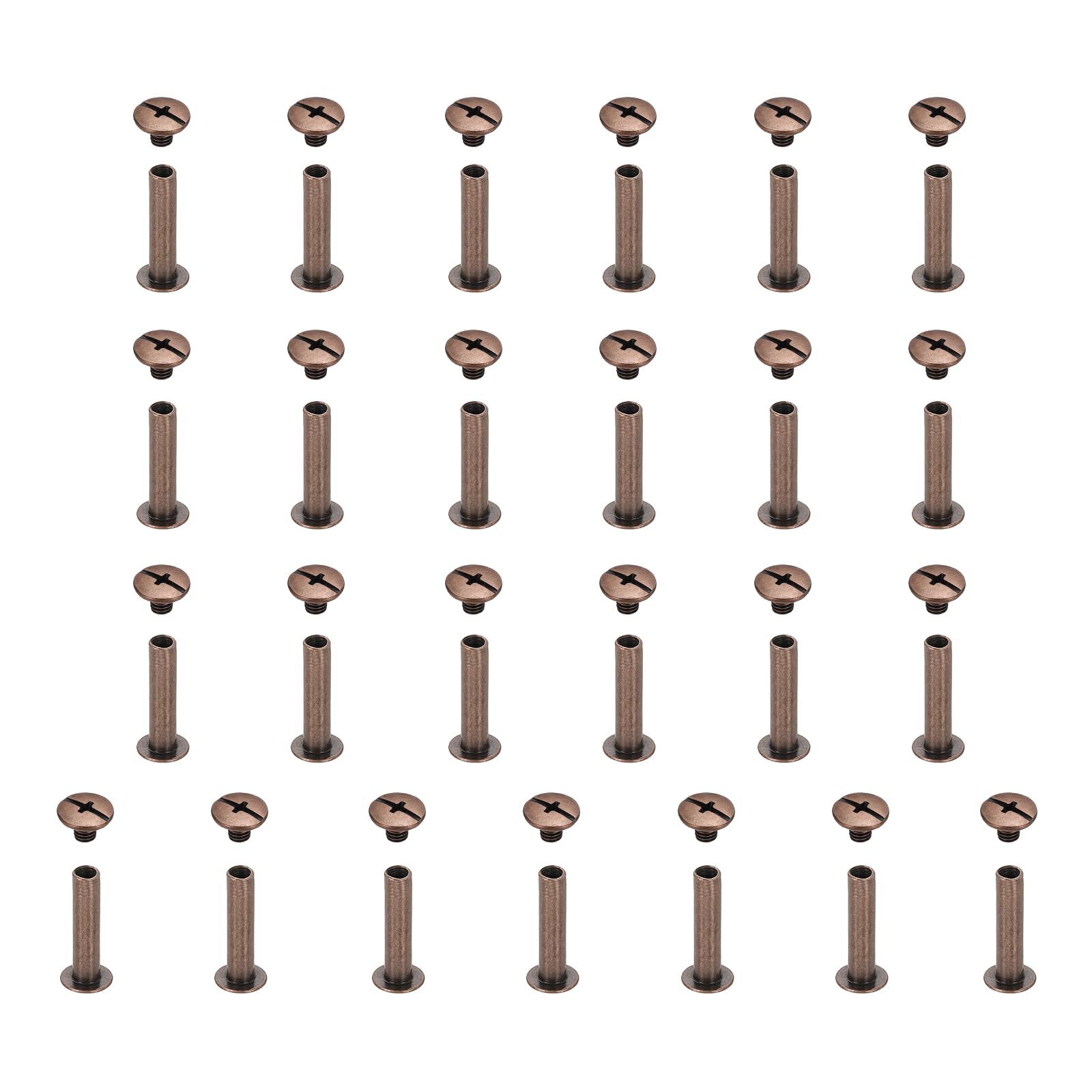 sourcing map 25set Chicago Screw M5x22mm Phillips Nail Rivet Stud Bolts Rivets Binding Post Screw for DIY Craft Leather Belt Bag Bookbinding, Red Copper