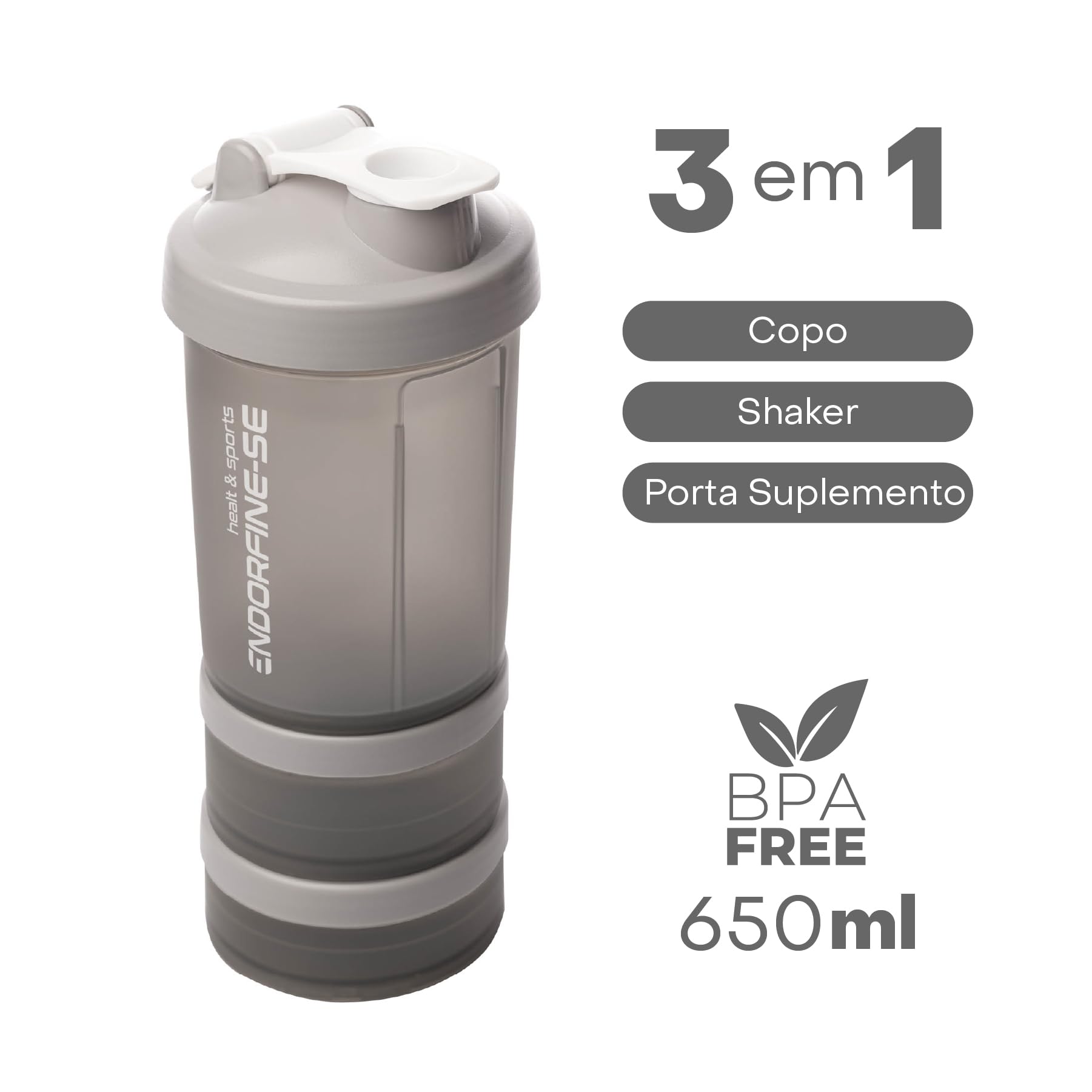 LYOR - Coqueleira shaker 3 em 1 - Performance Cinza 650ml | Amazon
