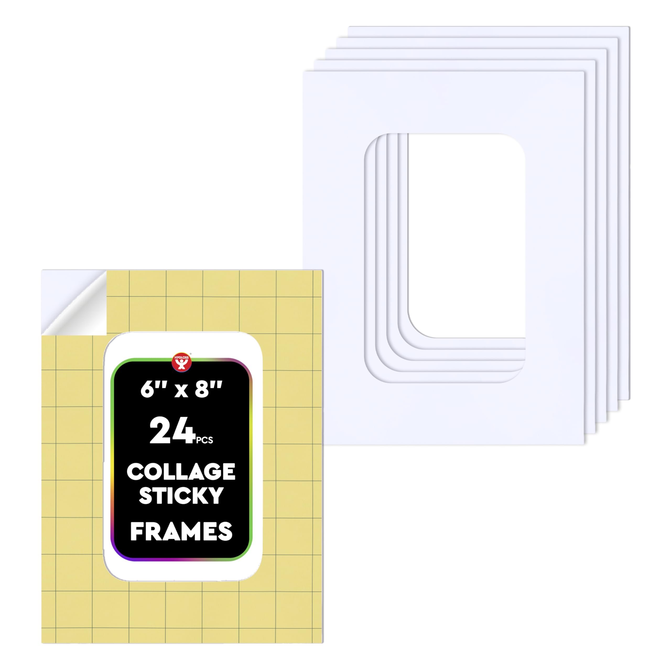 Hygloss Sticky Collage Frames - 24 Pack 6” x 8” Self Stick Collage Boards for Kids - Peel &amp; Stick Mounting Boards for Art Projects, School Crafts, Classrooms, and DIY Displays