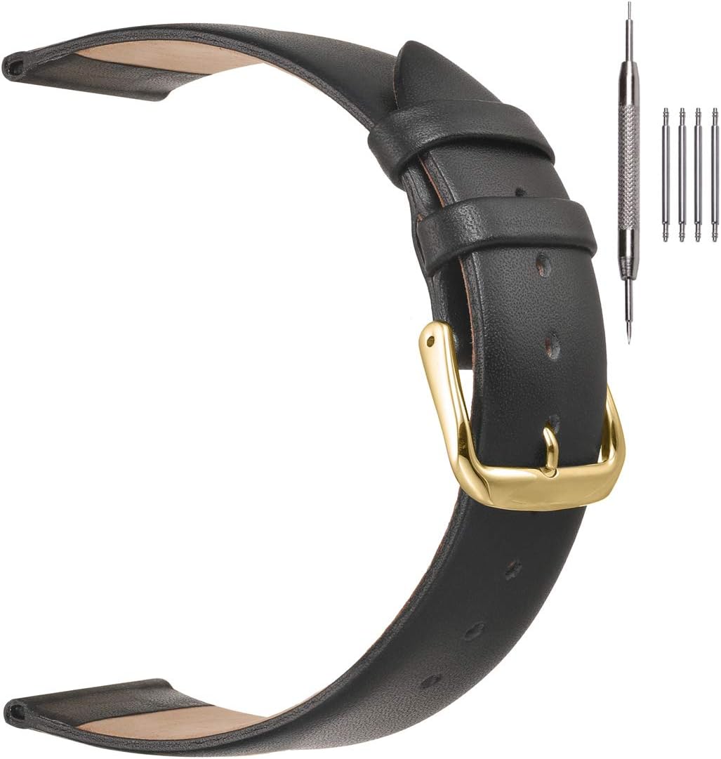 Classical Thin Leather Watch Bands for Ladies, Genuine Leather Watch Straps for Women & Mens 12mm 14mm 16mm 18mm 20mm More Colors