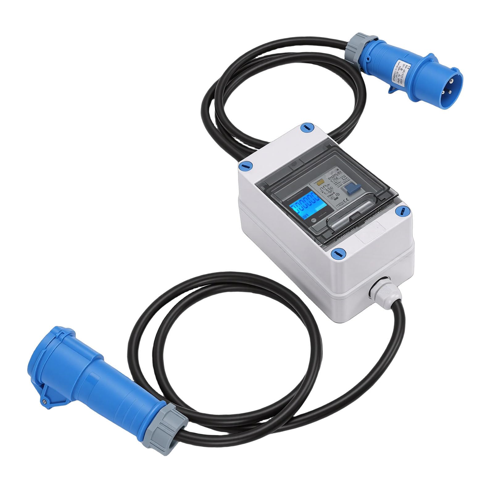 Contatore Elettrico Digitale Mobile 16A con Spina CEE e Protezione Dalle Perdite 1P+N, Misuratore KWH Intermedio Impermeabile IP67, Display LCD Retroilluminato, per, Campeggio,