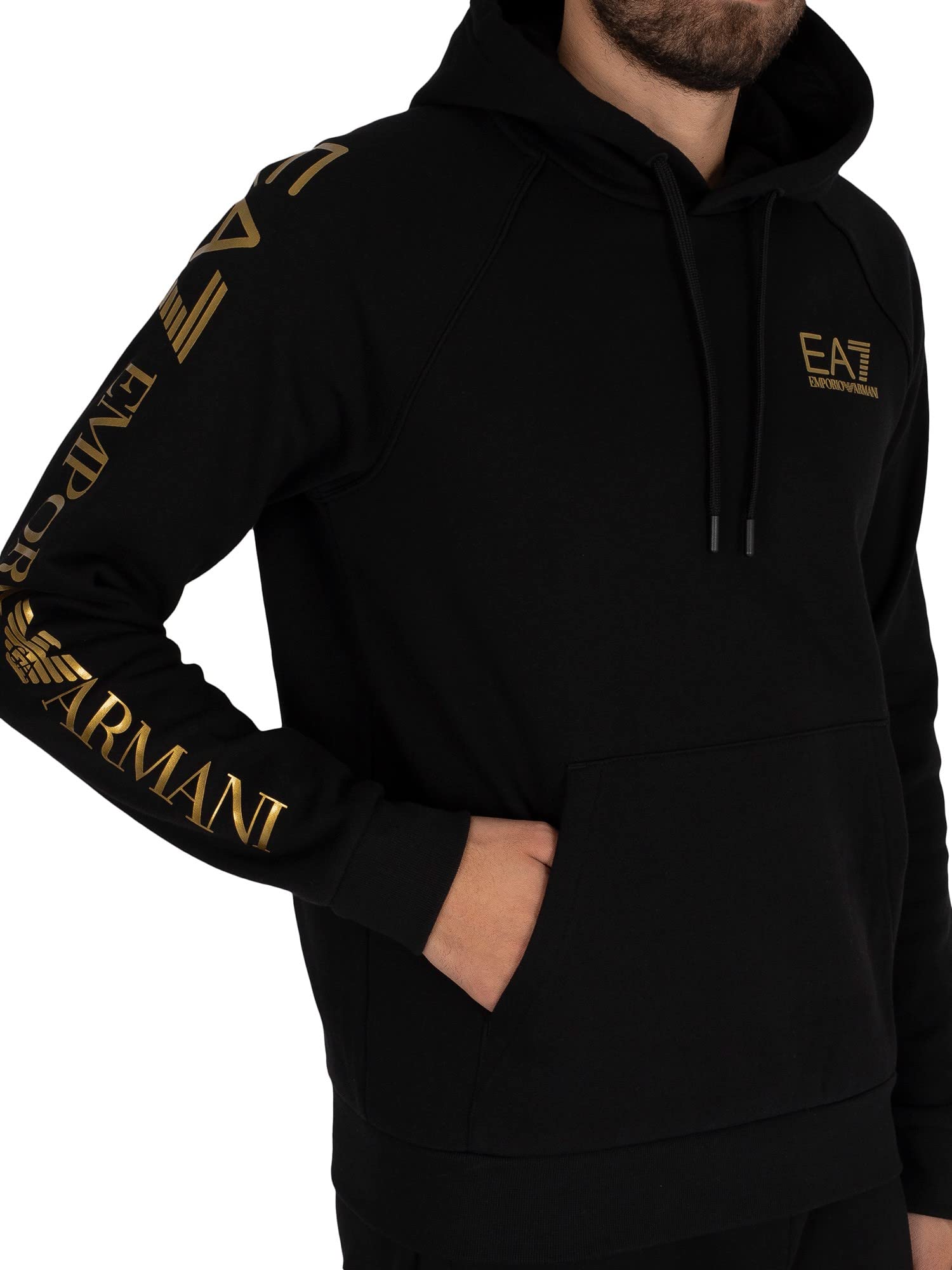 Emporio Armani EA7 de los Hombres Sudadera con Capucha con Logo en el Pecho, Negro