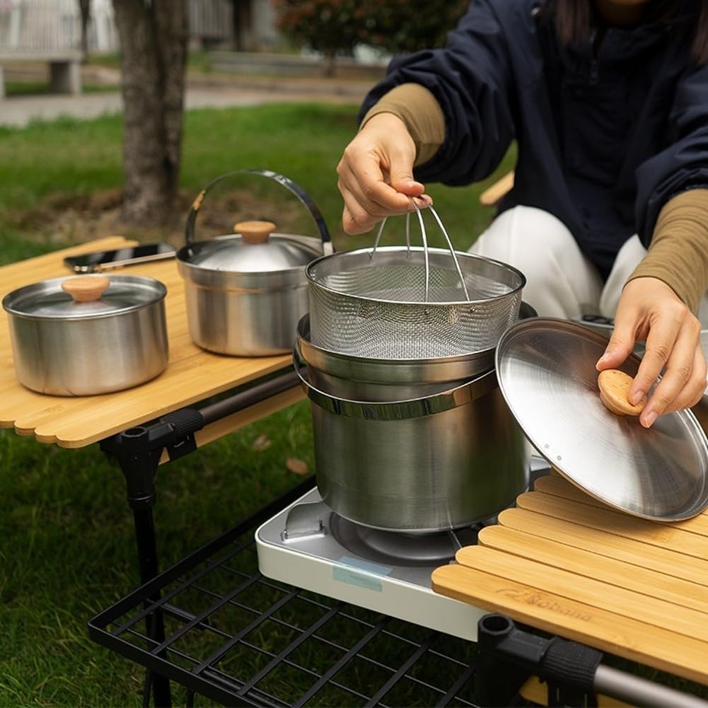 Batterie de cuisine d'extérieur 5 pièces en acier 304 design emboîtable