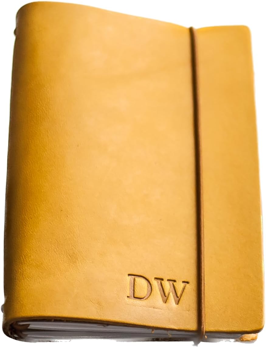 Ox & Pine Refillable Pocket Leather Journal Notebook Personalized with Professional Elastic Closure (Saddle Tan, Dot Grid Paper)