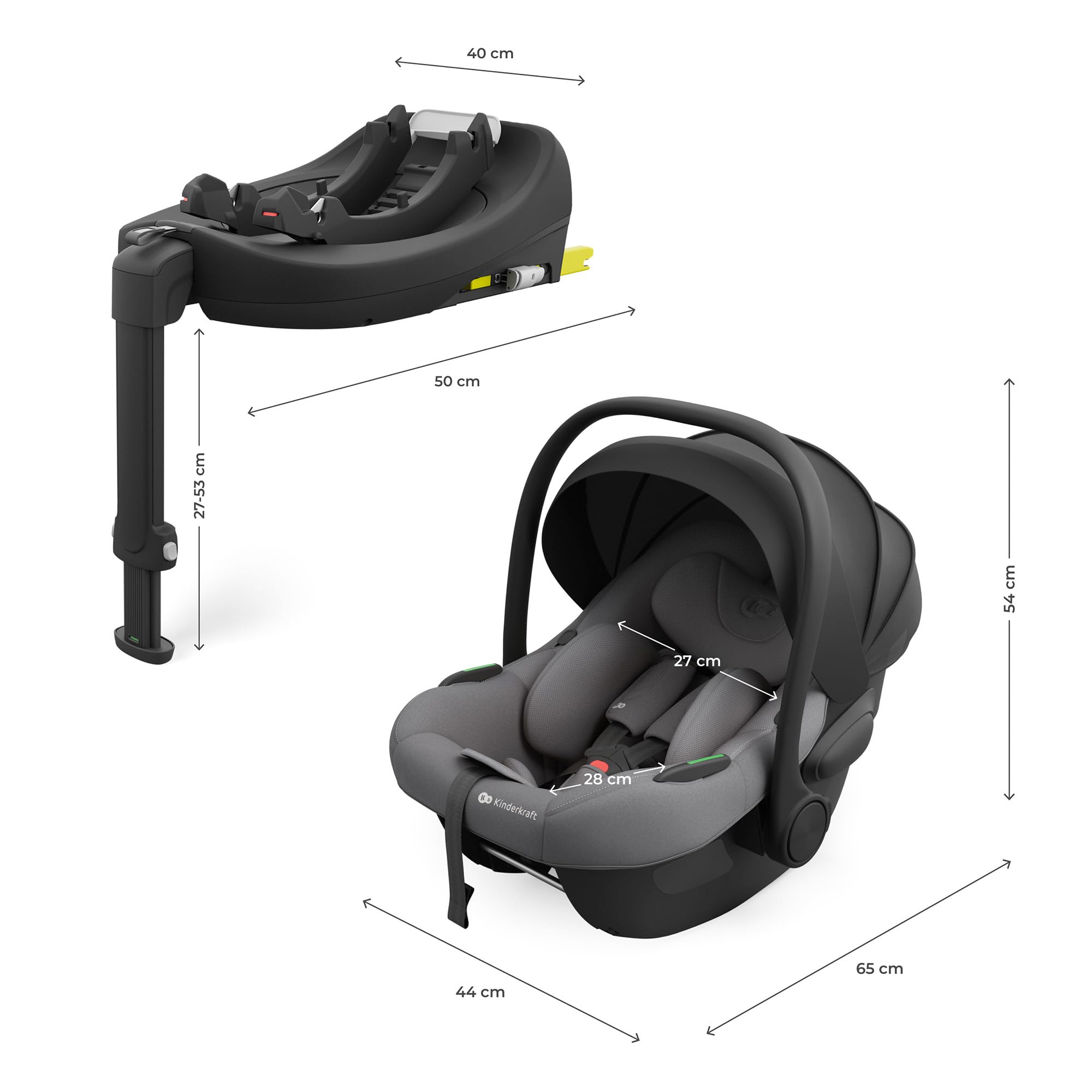 KINDERKRAFT ENDURA SAFE MODULAR SYSTEM, 3in1, für Kinder und Säuglinge, Autokindersitz, drehbare Basis (90°), ultraleicht (3,2 kg), Premium-Polsterung, Kopfschutzsystem, Grau