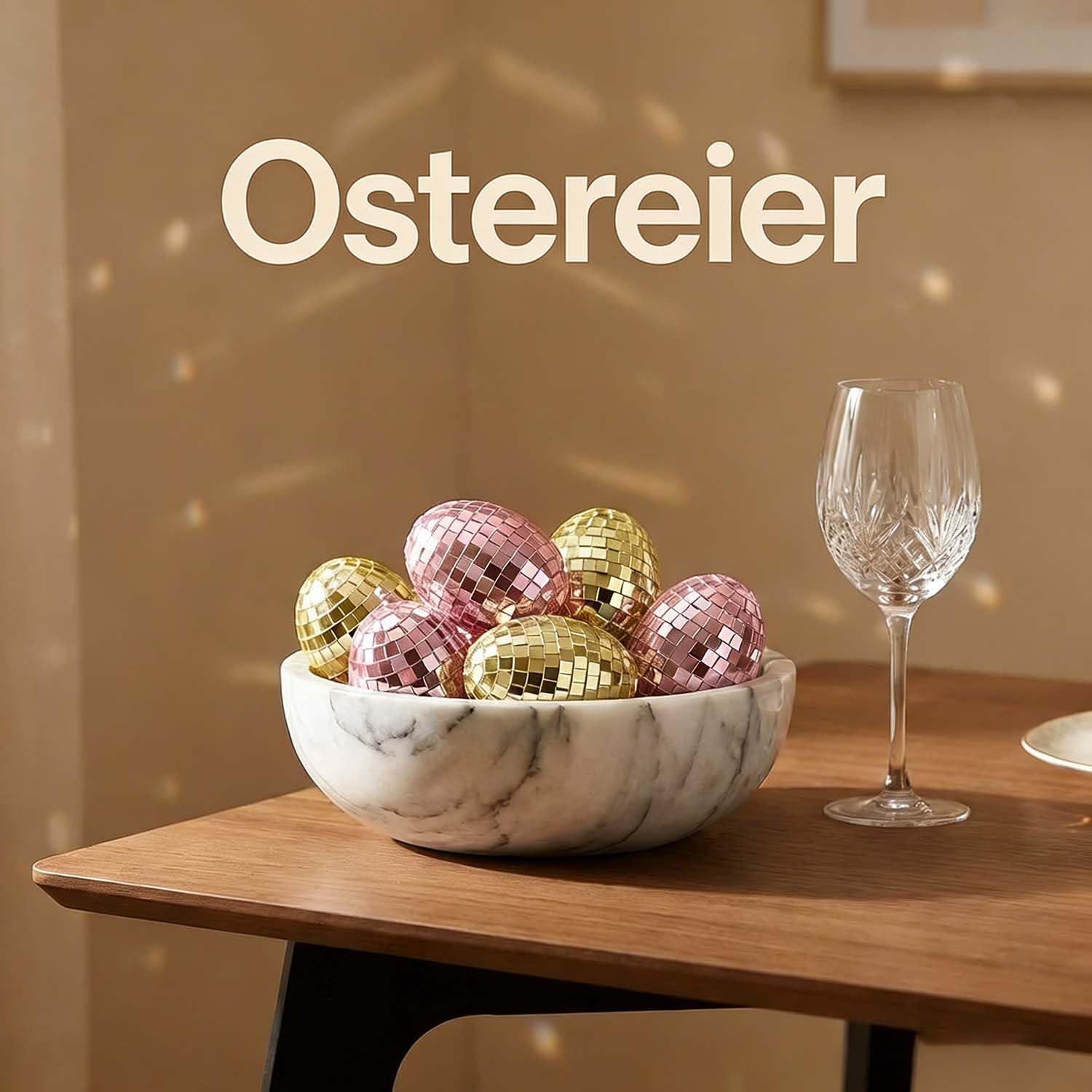 Pack of 8 Disco Easter Eggs in Disco Ball Design - Mirror Glass Easter Eggs for Hanging, Glittering Decorative Eggs for Easter Tree, Spring Decoration & Party Accessories - Random Colours (Pink)