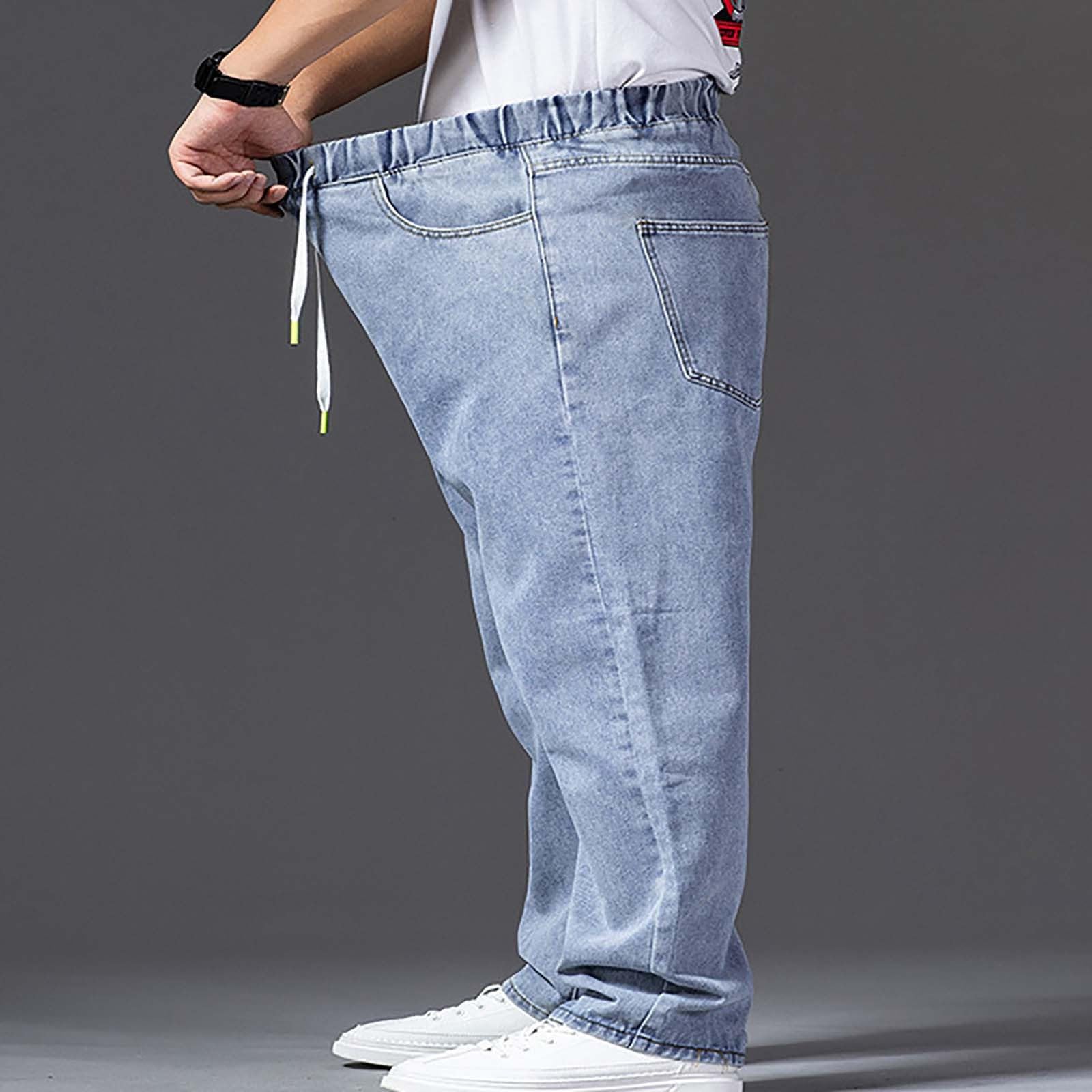 Jeans da uomo, vestibilità regolare, per il tempo libero, da uomo, in cotone, con gamba aperta, con coulisse, in denim, stile vintage, streetwear Harajuku