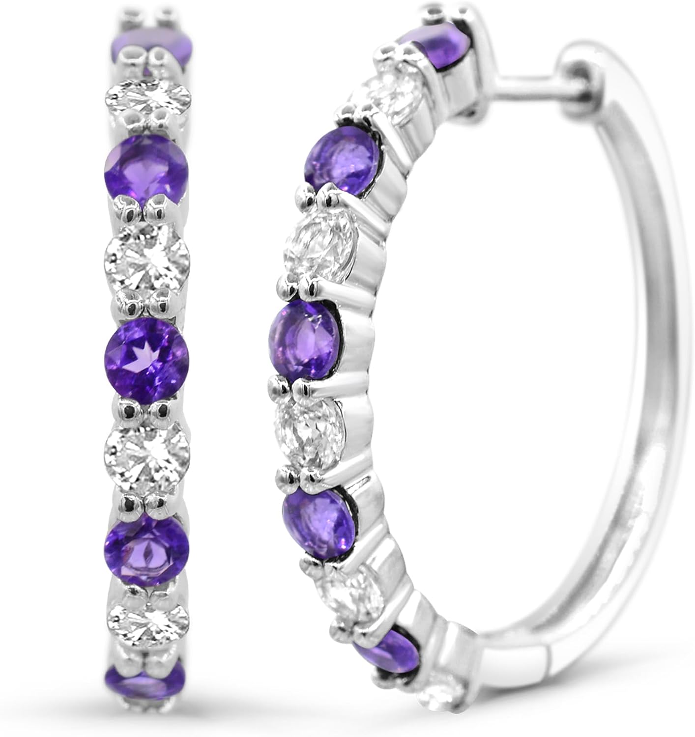 Diamond2Deal 925 Sterling Silver Gemstone and Created White Sapphire Hoop Earrings